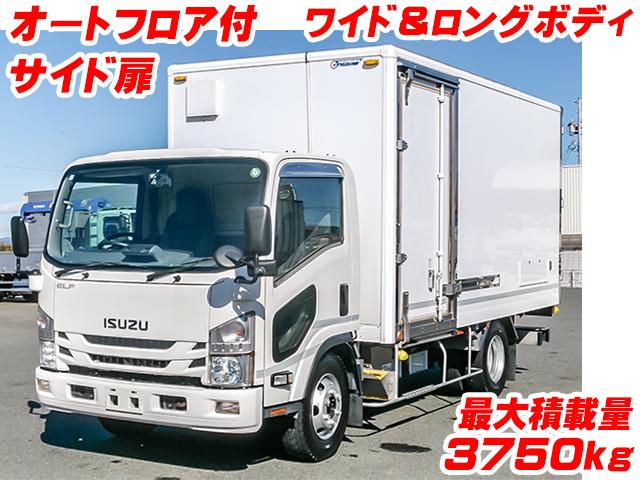 No.4637　R1　いすゞ　エルフ　バン　最大積載量3750kg　サイド扉　オートフロア付　カラーバックモニター　門枠ステンレス