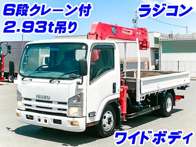 No.5001　H21　いすゞ　エルフ　クレーン付平ボディ　6段クレーン　ラジコン　2.93t吊り　スムーサー　ワイドボディ　URU296 RKK