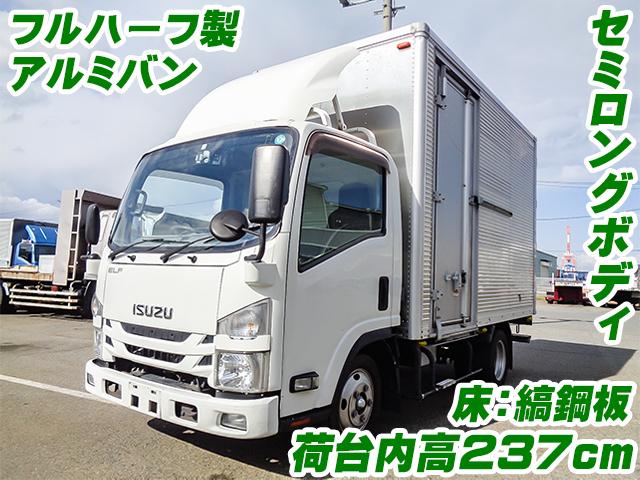 No.5015　H29　いすゞ　エルフ　フルハーフ製アルミバン　セミロングボディ　床：縞鋼板　荷台内高237cm　サイドスライドドア