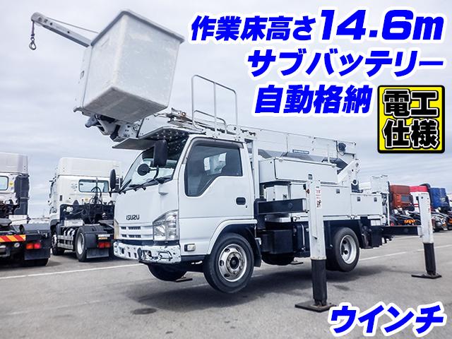 No.5058　H23　いすゞ　エルフ　アイチ製高所作業車　SH15B　電工仕様　絶縁ブーム　FRPバケット　ウインチ　サブブーム　サブバッテリー　作業床高さ14.6m