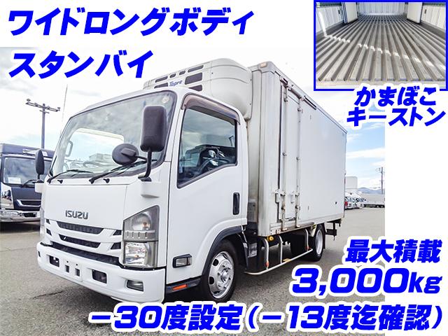 No.5218　H30　いすゞ　エルフ　東プレ製冷蔵冷凍車　ワイドロング　低温設定　積載3,000kg　スタンバイ　かまぼこキーストン　左サイド扉　ラッシングレール2段