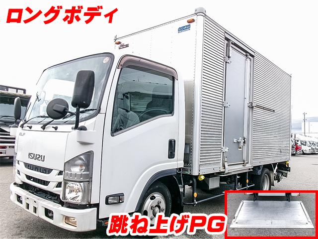 No.5390　H29　いすゞ　エルフ　フルハーフ製アルミバン　ロングボディ　跳ね上げパワーゲート　ラッシングレール2段　サイドスライドドア